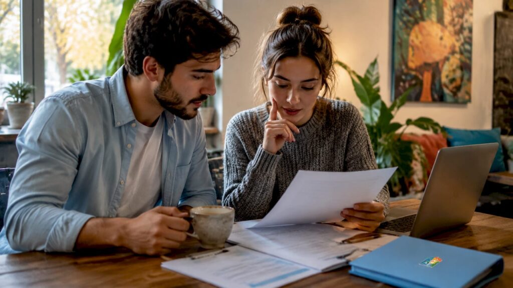 Couple reviewing move-out cleaning costs at kitchen table