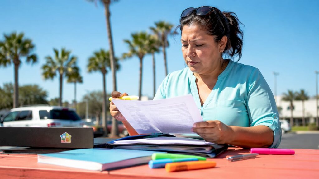 Facility manager reviewing cleaning contract papers