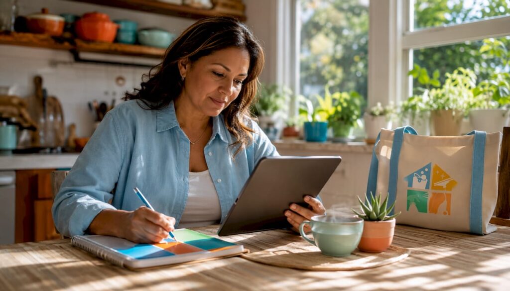 Woman comparing cleaning services on tablet