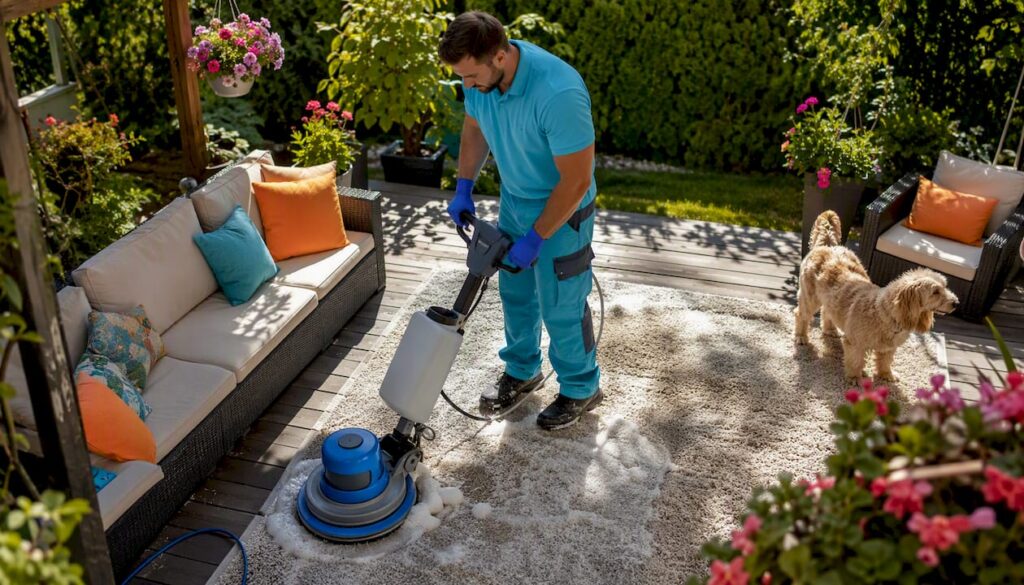 Professional shampooing carpet in home