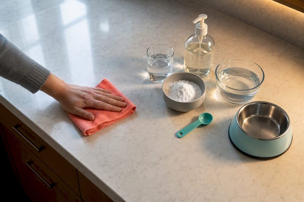 Pantry ingredients beside a pet bowl